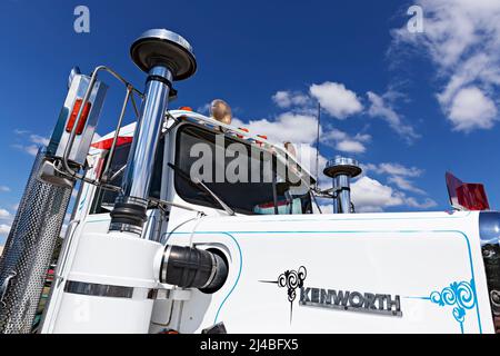 Trucks Australia /  Front view of a Kenworth truck  in the 1850`s gold mining town of Clunes in Victoria Australia. Stock Photo